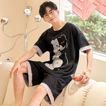 Mens Pajamas Summer Pure Cotton Short Sleeve Shorts Home Conserved Summer Thin and casual outwear Enlarged Code Suit