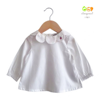 January-4 years old foreign trade Girl cotton white doll shirt baby flower collar embroidered long sleeve shirt