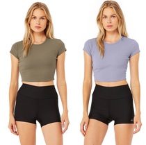 Alo sexy navel Yoga Yoga ribbed short sleeve short sleeve t-shirt (no inside)