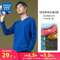 Zhen Weis long-sleeved T-shirt mens 2021 spring and autumn mens pure cotton trend V-neck casual handsome top base shirt men