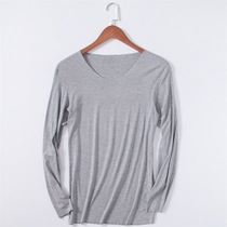 2021 spring and summer thin v-neck mens long-sleeved T-shirt base shirt Ice silk Modal mens t-shirt underwear