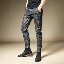 Jay Leno Korean version of trendy brand jeans mens slim-fit small feet pants stretch pants autumn youth camouflage casual mens pants
