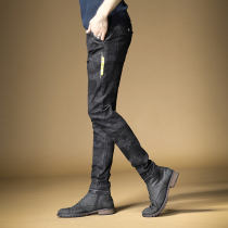 Jay Leno autumn and winter mens pants Korean version of the trend dark camouflage drawstring jeans mens slim tide brand long pants
