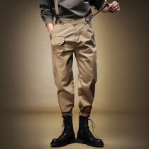 Jereno American retro overalls pants male tide leisure pants male straight bar Korean strap work belt pants