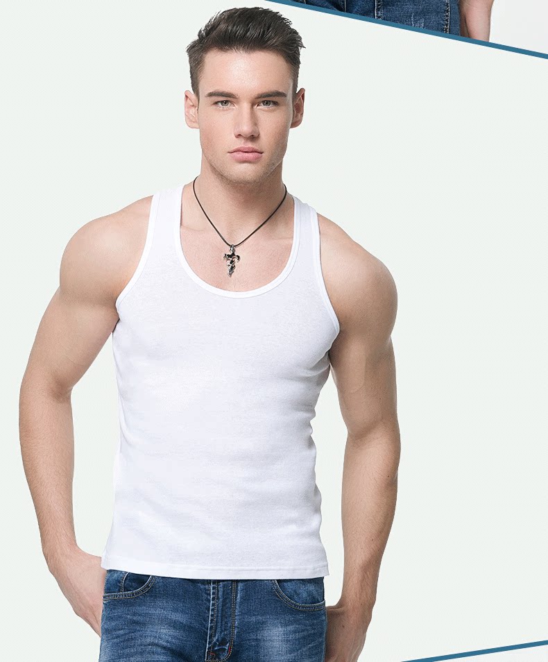 南极人男士背心男纯棉质夏季潮修身跨栏青年运动健身打底白汗衫