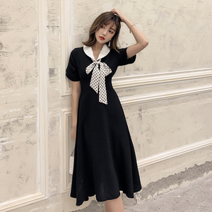 Women’s fashion short sleeve new Hepburn black dress