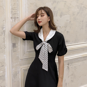 Women’s fashion short sleeve new Hepburn black dress