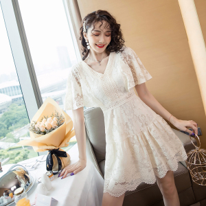 New high-end lace big brand temperament waistband lace dress