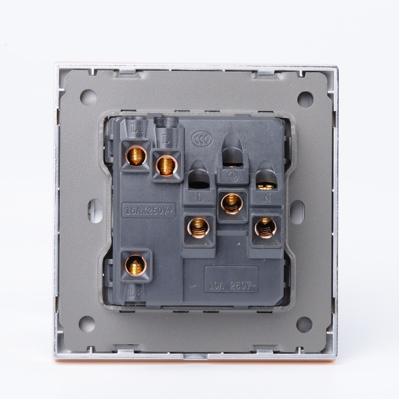 墙壁开关圆形3d香槟金拉丝一开五孔双控插座1开5孔插座