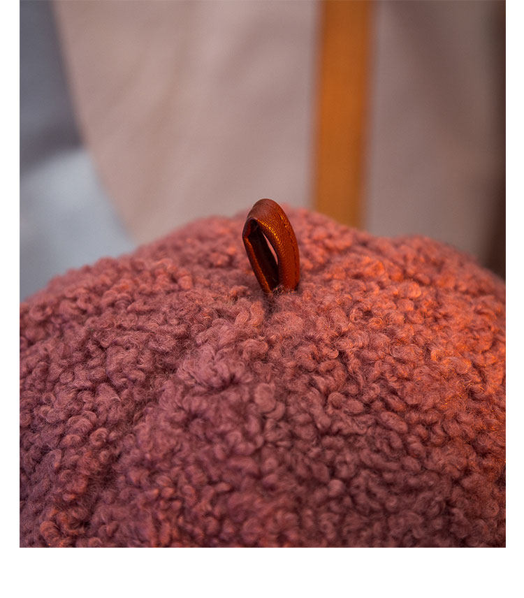 白色羊羔毛贝雷帽秋冬季百搭日系甜美可爱毛绒女八角南瓜帽子冬天