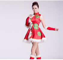 Opening red square dance National Yangge waist drum suit Chinese baby red festive performance suit Womens short skirt annual meeting dress