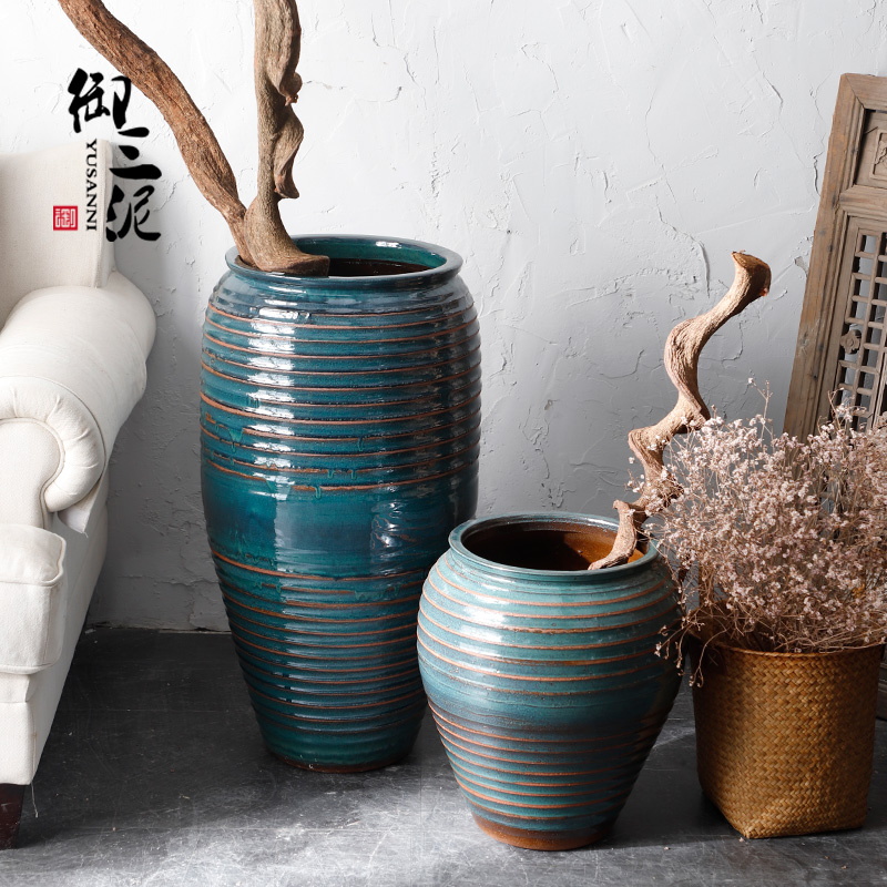 Coarse pottery restoring ancient ways the ground dried flower decoration furnishing articles Chinese bronze sitting room vase screw thread of large diameter zen flowerpot