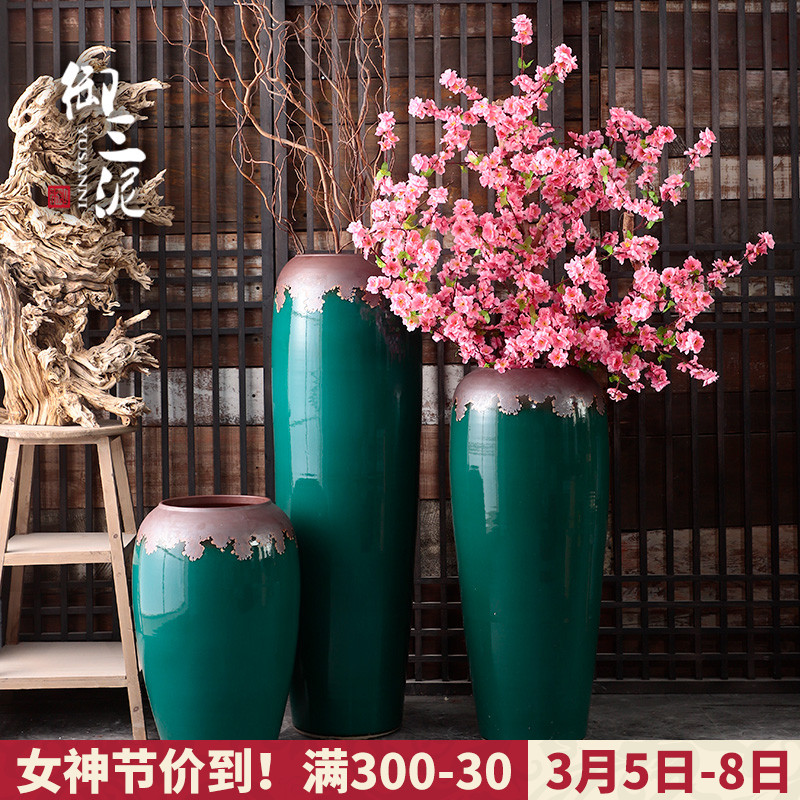 Jingdezhen ceramic big vase light key-2 luxury ground flower arranging place decoration to the hotel villa living room dry flower POTS restoring ancient ways