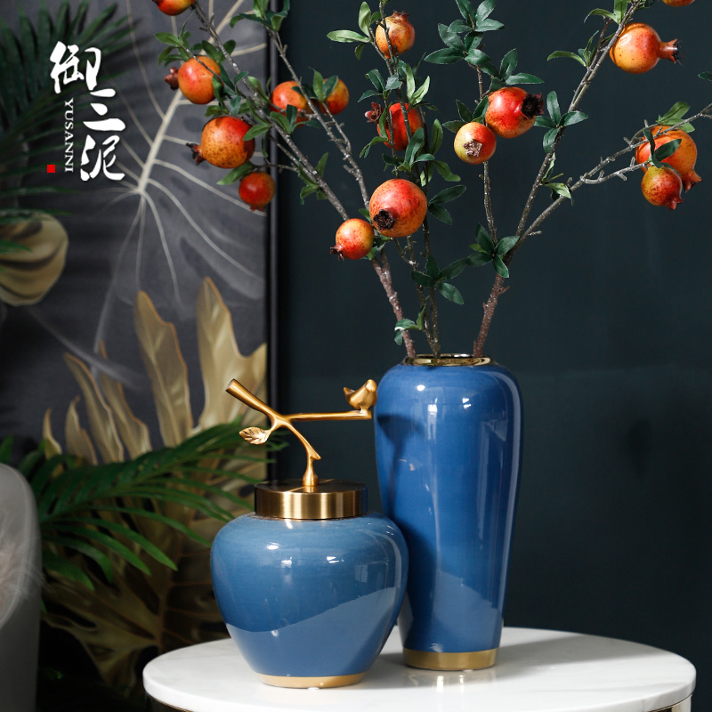 I and contracted sitting room of the new Chinese style flower arranging golden vase home furnishing articles table dry flower adornment European ceramic coating