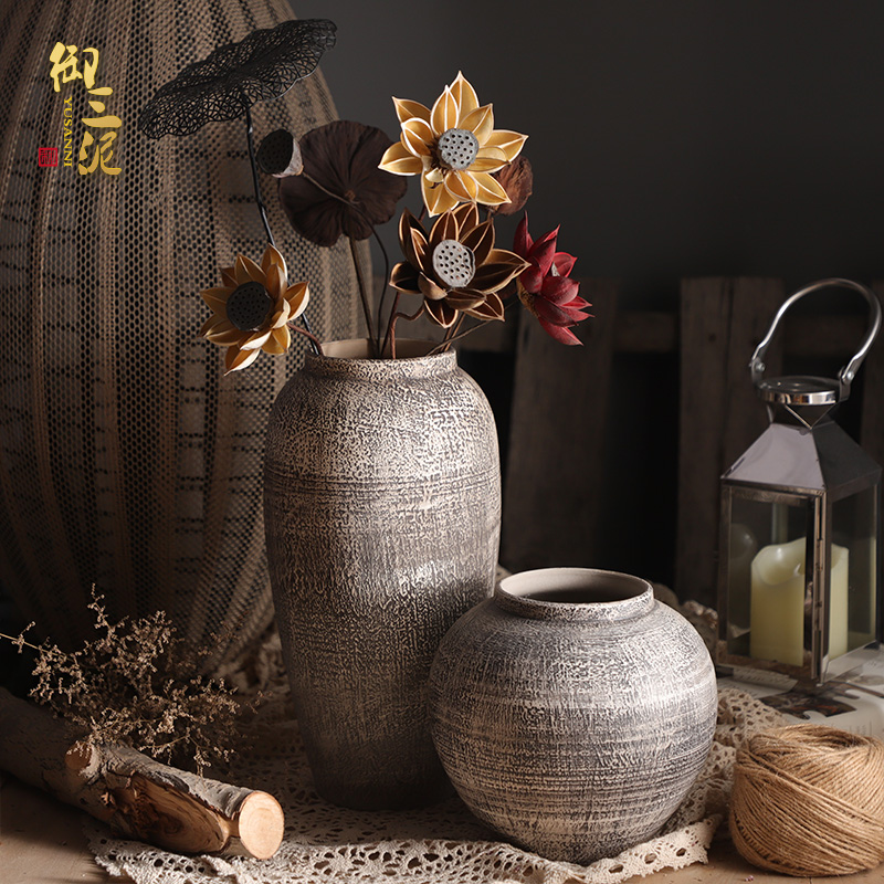 Contracted and I retro ceramic flower pot pottery decorative dried flower vase coarse pottery, fleshy furnishing articles sitting room put flower POTS