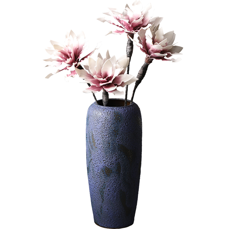 Retro coarse pottery vase landing blue ceramic dried flower arranging flowers furnishing articles POTS to I and contracted sitting room window decoration