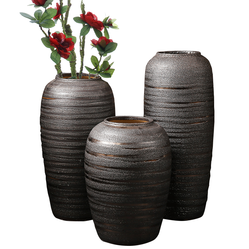 Dry flower vases, ceramic retro checking flower implement household decorates sitting room ground vases, pottery jar flower arranging furnishing articles