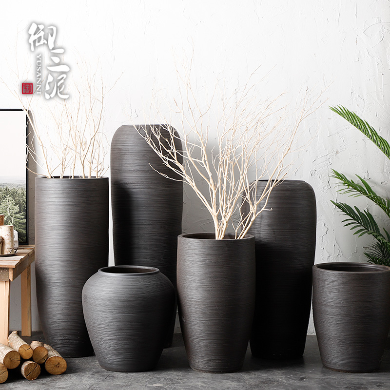 Nordic I and contracted, dried flowers sitting room ground ceramic vase flowerpot zen black pottery decorative furnishing articles arranging flowers