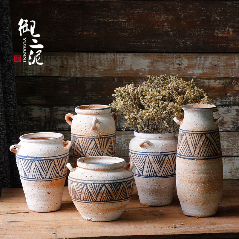 Checking coarse TaoHua hand - made earthenware vase crafts dried flower adornment furnishing articles pottery art restoring ancient ways flowerpot