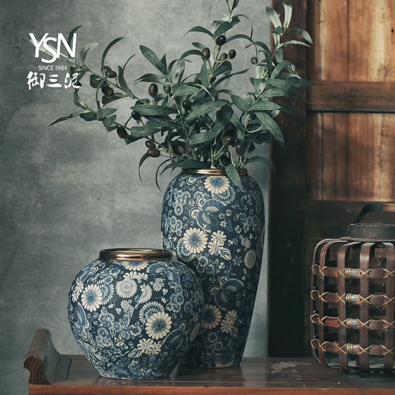 Mouths dried flowers mesa of blue and white vase continental Chinese style flower implement jingdezhen ceramic flower arranging flowers restore ancient ways furnishing articles