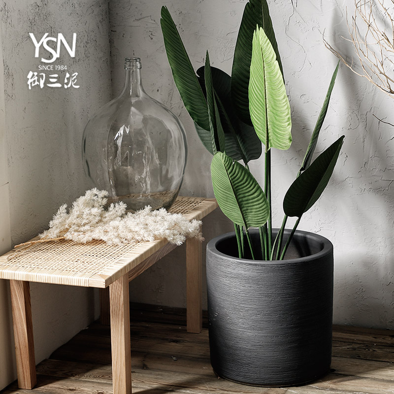 Nordic flowerpot contracted pure black ceramic flower bed modern indoor and is suing decoration to heavy green plant planting place flowerpot