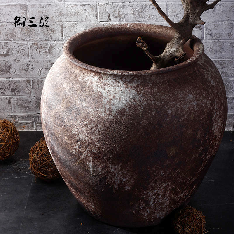 Royal three clay ceramic VAT thick mud manual circle altar clay flowerpots floor furnishing articles courtyard garden decoration