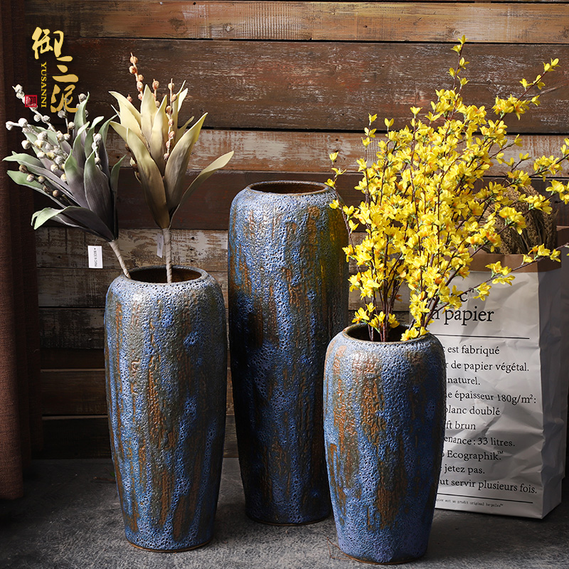 Big blue porcelain vase restoring ancient ways American ground dried flower arranging flowers home porch adornment of I sitting room furnishing articles