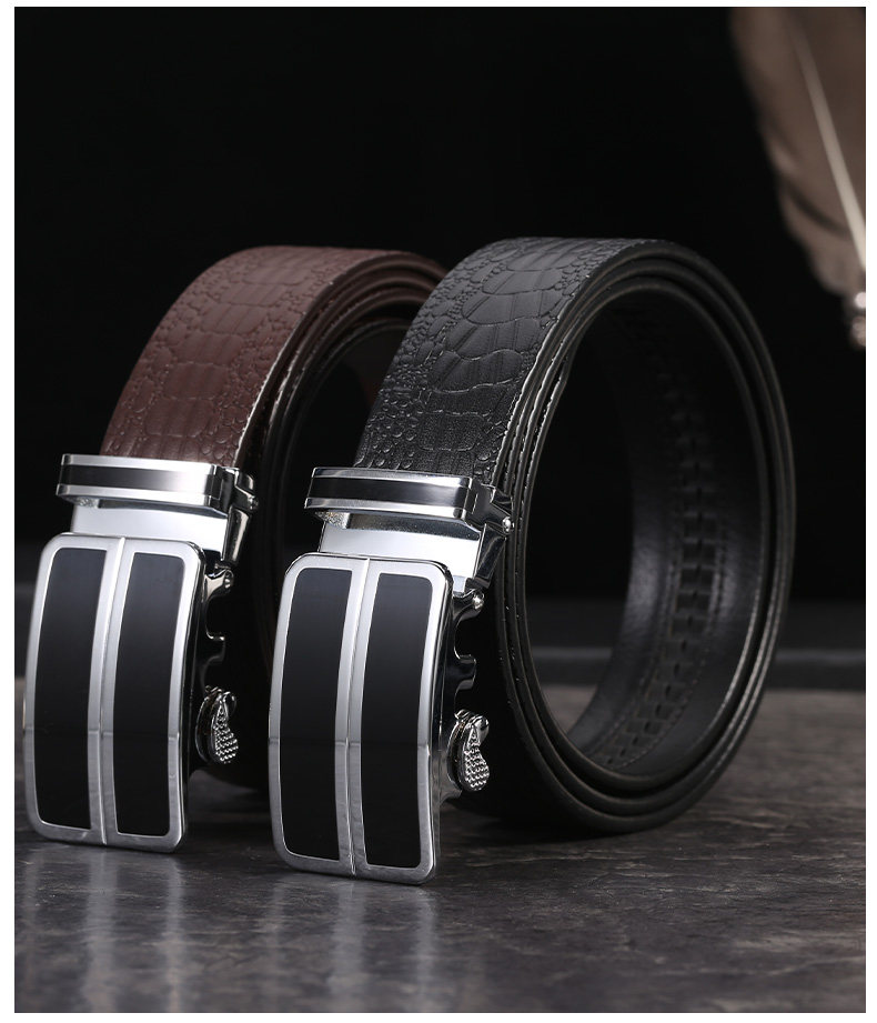 皮带男简约百搭男士西裤腰带鳄鱼纹自动扣头正装裤带中年牛皮