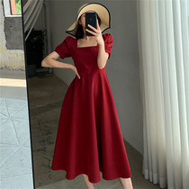 Red Lions dress Women Summer 2022 new Fat sister Thin Comeback Temperament Square leader Medium Long Skirt