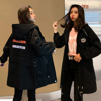 Large size autumn fashion hooded student top fat mm Korean loose medium long small trench coat women coat tide