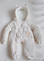 British brand winter thick organic colored cotton newborn baby slanting Clacket hooded jumpsuit baby cotton suit