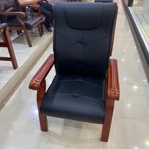 Oak Office conference chair high-end leather meeting chair home four-legged mahjong chess chair solid wood with armrest chair