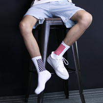Mens autumn and winter oblique striped mid-tube socks Towel bottom terry pure cotton sports basketball socks street shot Hong Kong trend Korean version
