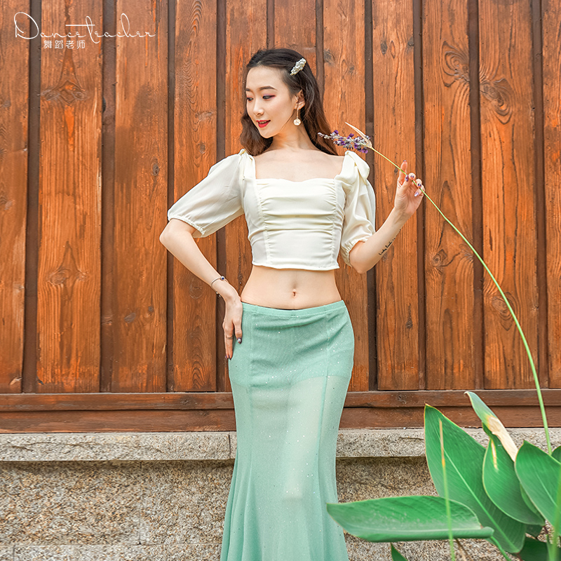 Belly dance 2023 spring and summer new practice utility-style elastic green sexy breathable adult long dress dance suit-Taobao