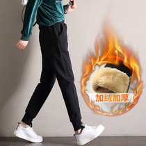 sweatpants womens velvet 2021 autumn and winter new wool lambskin casual pants cotton loose black small feet thickened pants