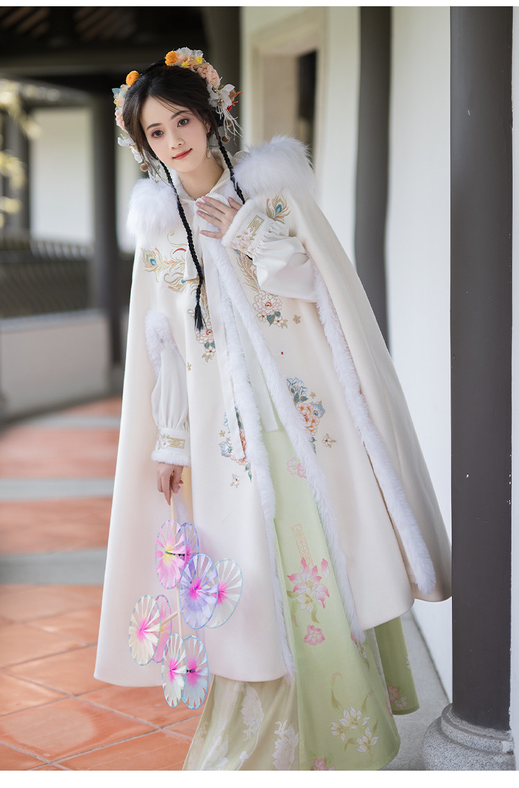 原创汉服女古装改良唐装古风中国风加绒加厚外套毛呢披风斗篷套装