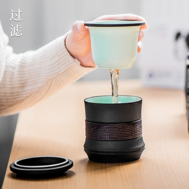 Contracted with cover filter cup portable office cup tea cup ceramic cup travel Japanese tea cup filter cups