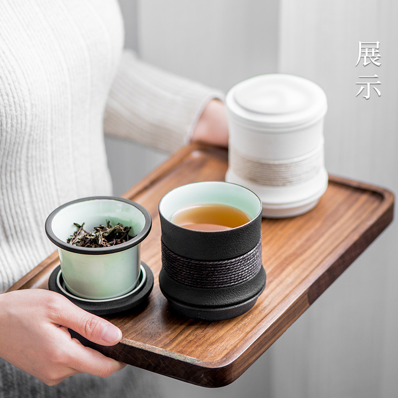 Contracted with cover filter cup portable office cup tea cup ceramic cup travel Japanese tea cup filter cups