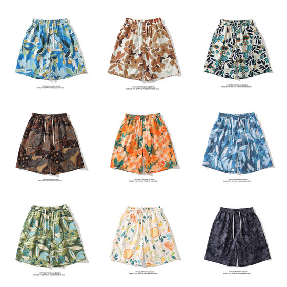 Httaosup port wind retro floral shorts male vintage oil painting Hawaiian wind couple casual beach pants Httaosup port wind retro floral shorts male vintage oil painting Hawaiian wind couple casual beach pants
