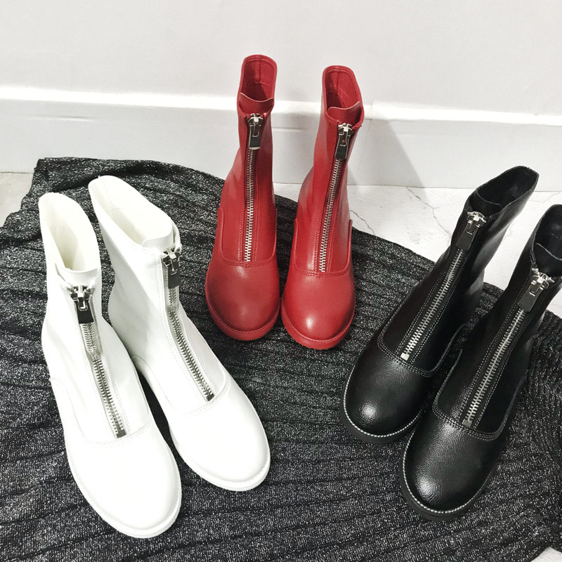 guidi靴子女短靴2018秋冬新款内增高前拉链圆头粗跟中筒马丁靴倒 Изображение 1 guidi靴子女短靴2018秋冬新款内增高前拉链圆头粗跟中筒马丁靴倒 Изображение 1