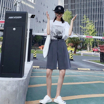 Gray five-point shorts womens 2021 spring and Summer Hong Kong style large size thin hanging wide-leg pants straight loose casual trousers