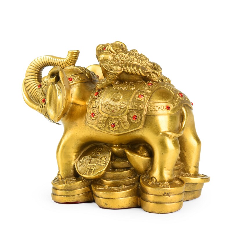 百纳源 纯铜富贵荣华象上金蟾摆件招财铜大象客厅家居装饰工艺品