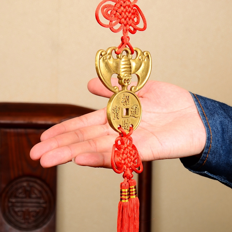批发 纯铜蝙蝠吊金钱 小号福鼠招财进宝铜钱挂件家居装饰工艺品