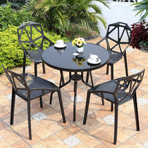 Outdoor table and chair courtyard balcony small coffee table garden outdoor table three-piece set leisure milk tea shop outdoor table and chair combination