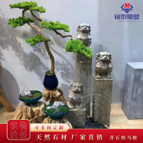 Green Stone Tether Horse Pile Stone Sculpture Small Lion God Beast Tea Building Landscape Pendulum Replica antique made of old tethered horse columns stone to customize