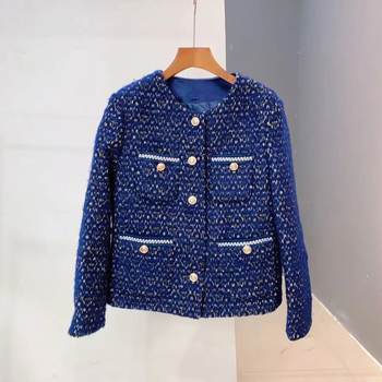 Nalanxun NO return shipping fee self-care blue woolen small fragrance 70% wool jacket women's spring new style 8308