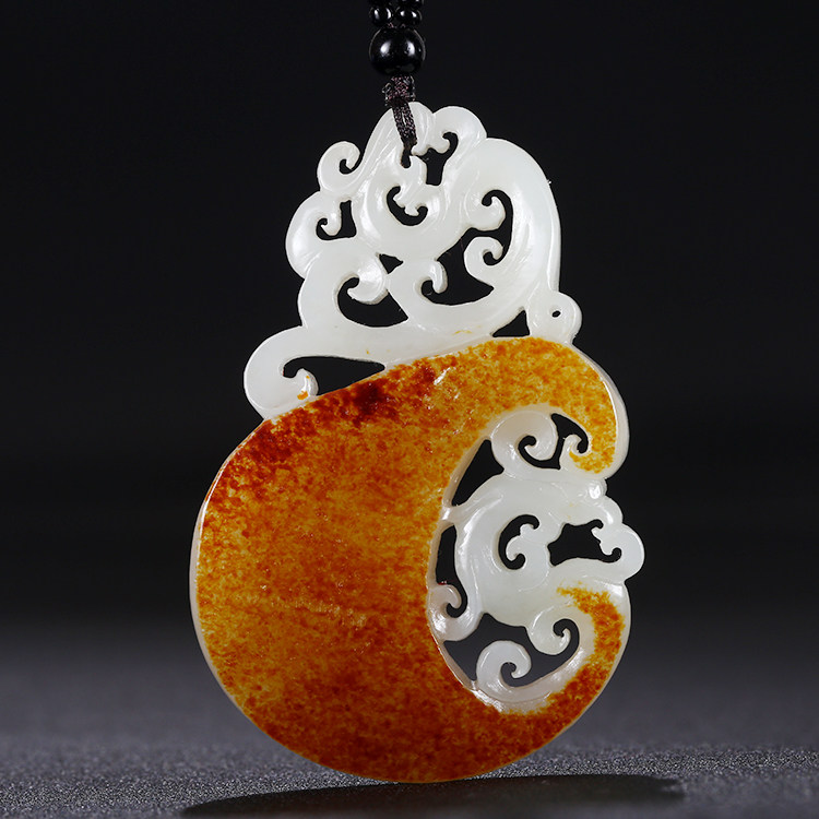 古晨和田玉精美和田玉白玉籽料镂空仿古龙凤