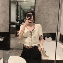 sandro asw2022 new small fragrant wind short sleeve woman temperament short knitted blouse thin jacket cardiovert