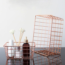 Nordic wrought iron rose gold storage basket ins Golden storage basket desktop snacks fruit metal basket finishing
