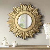 European-style entrance mirror wall-mounted decorative mirror round mirror retro hollow mirror living room hanging mirror American makeup mirror